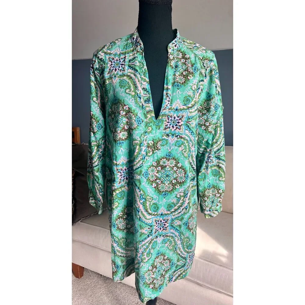 Woman’s J. Crew Floral/Geometric Dress or Tunic or Cover Up in Green Multicolor - Picture 1 of 8